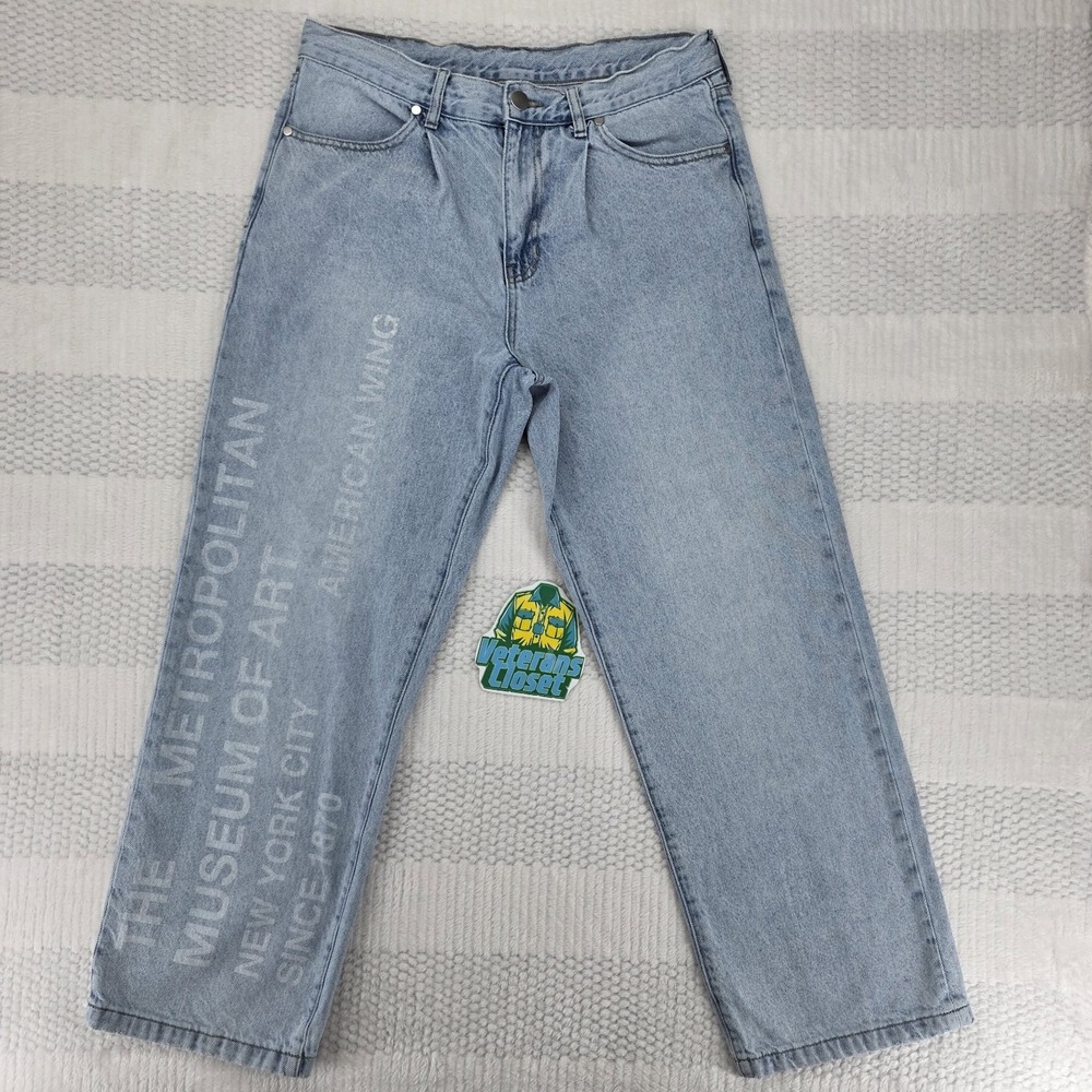 PacSun x MET Museum Jeans Mens 32 Light Wash Graphic Straight Leg Denim NYC